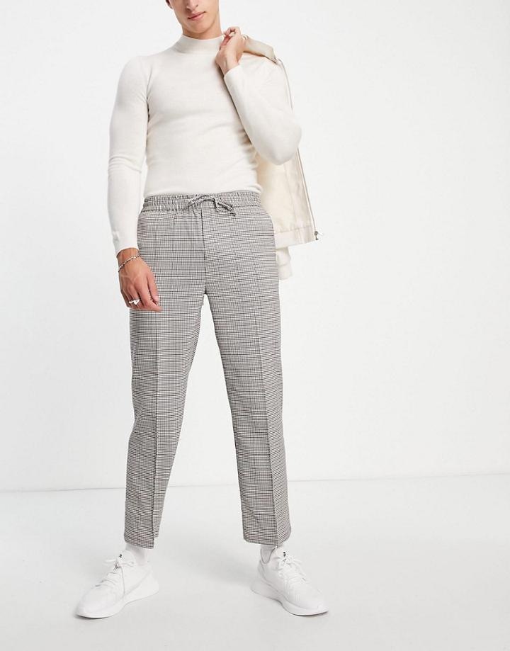 Topman Wide Leg Crop Check Pupstooth Pants-neutral