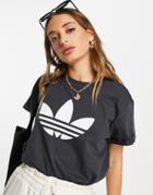 Adidas Originals '80's Aerobic' Roll Sleeve T-shirt With Trefoil In Black