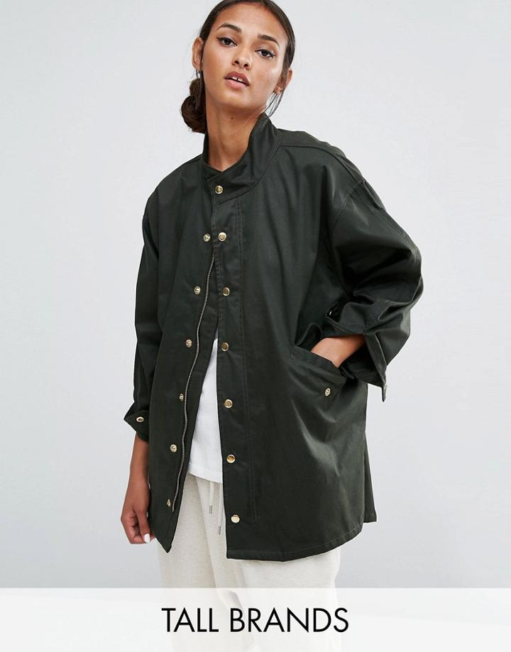 Daisy Street Tall Oversized Military Jacket - Green