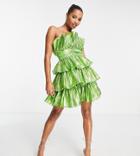 Collective The Label Petite Structured Bandeau Tier Mini Dress In Metallic Green