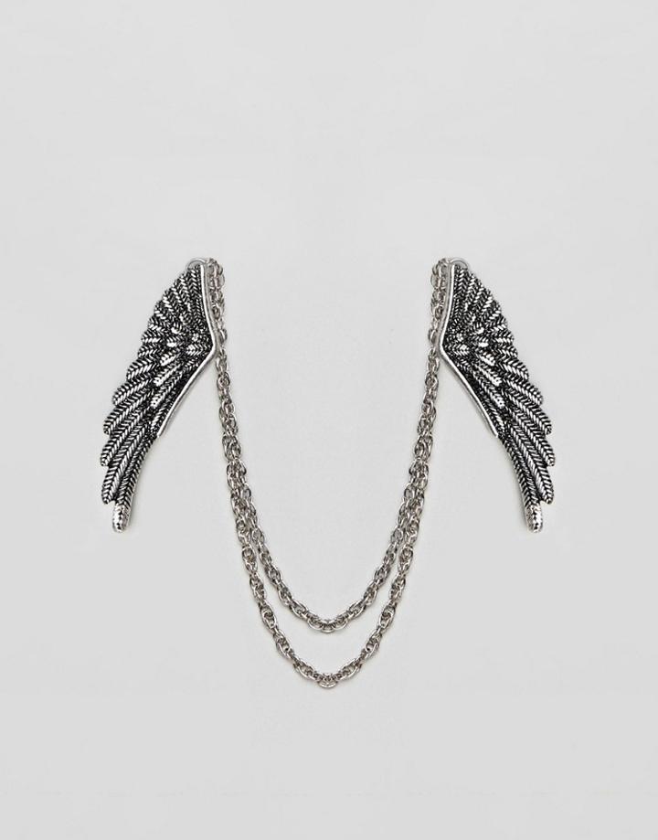 Asos Edition Collar Tips With Wing Design - Silver