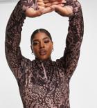 Asos 4505 Curve Ski Base Layer High Neck Long Sleeve Top In Thermal Brushed Animal Print-multi