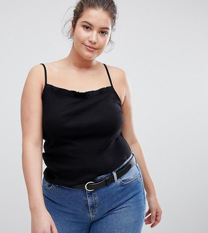 Asos Design Curve Ruffle Cami In Rib - Black