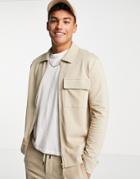 Jack & Jones Premium Jersey Zip Through Jacket In Beige - Part Of A Set-neutral