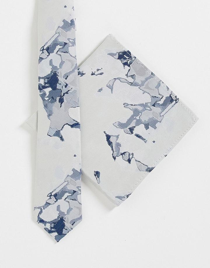 Noak Slim Tie And Pocket Square In Abstract Watercolor Jacquard-multi