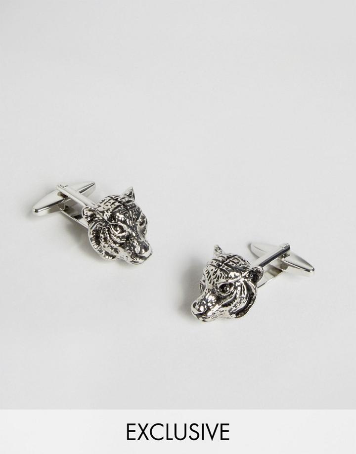 Noose & Monkey Silver Tiger Cufflinks - Silver