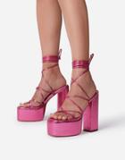 Ego Mia Strappy Platform Heel Sandals In Metallic Pink