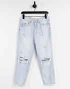 Pull & Bear Relaxed Jeans With Rips In Light Blue-blues