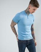 Asos Muscle Fit Knitted Polo Shirt In Sky Blue - Blue