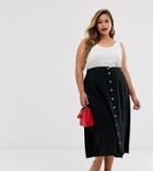 New Look Curve Button Through Midaxi Skirt In Black - Black