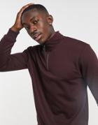 Soul Star Half Zip High Neck Sweatshirt In Burgundy-red
