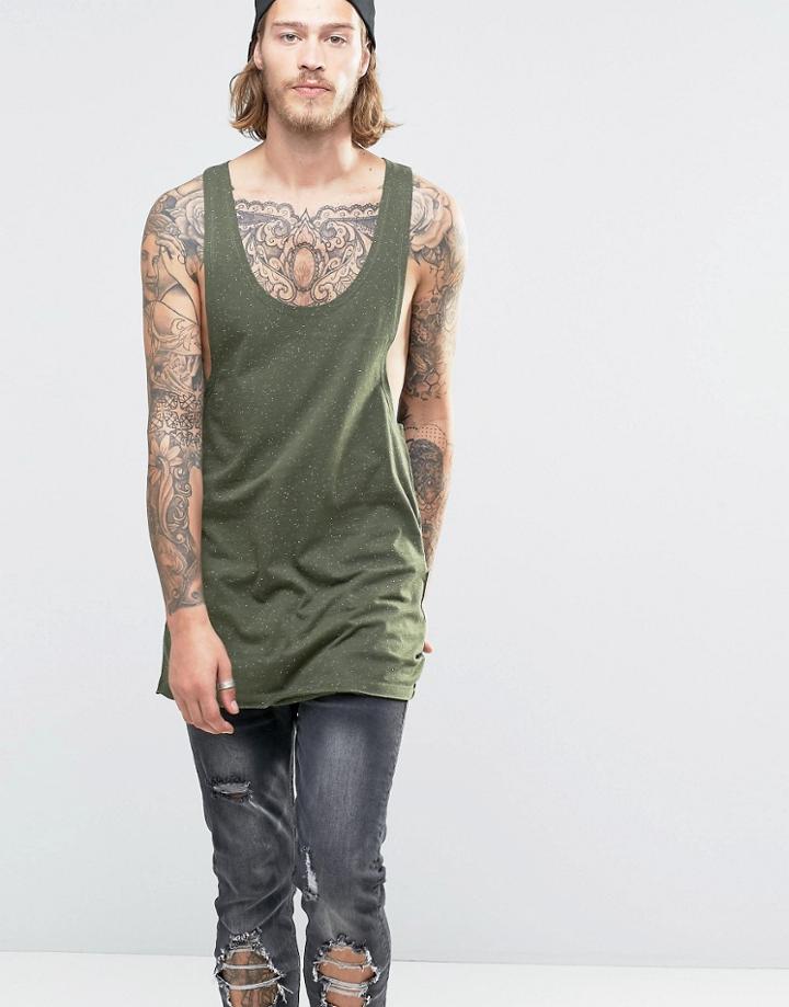 Asos Speckle Oversized Tank With Extreme Racer Back - Khaki