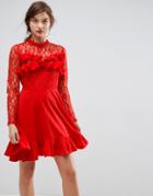 Asos Lace & Ruffle Mini Dress - Red