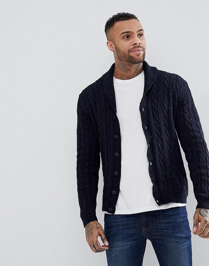 Asos Cable Knit Cardigan With Shawl Collar - Navy