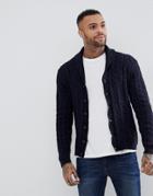 Asos Cable Knit Cardigan With Shawl Collar - Navy
