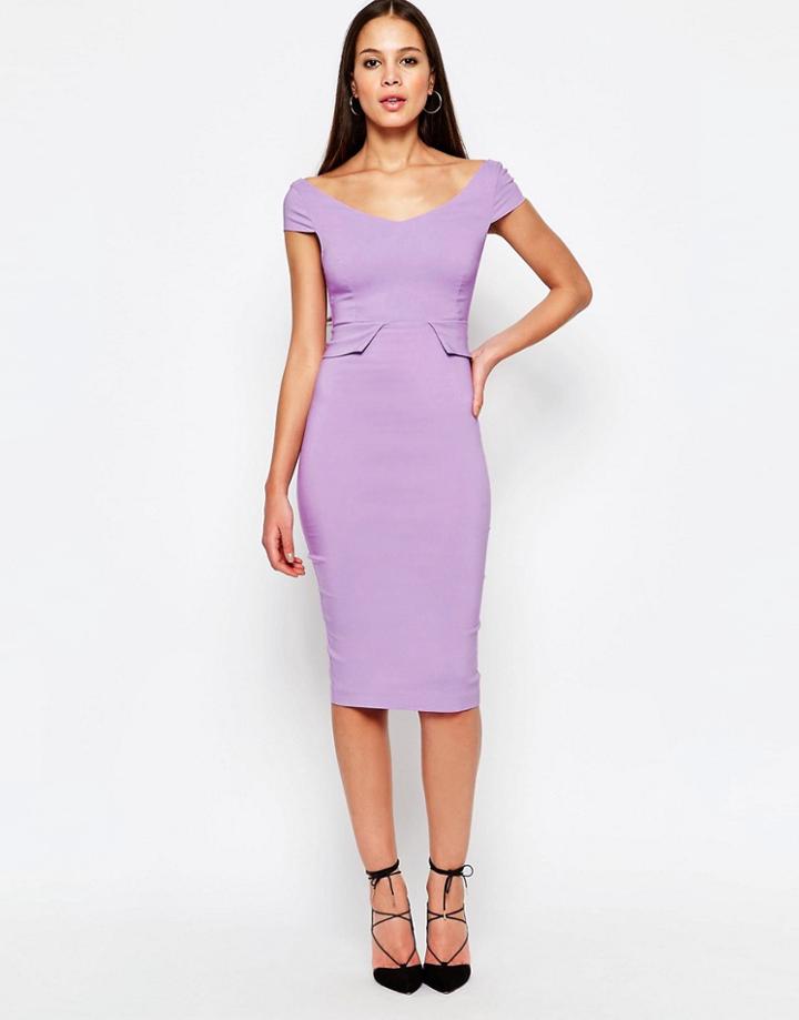 Vesper Phoebe Midi Dress With Peplum - Lilac