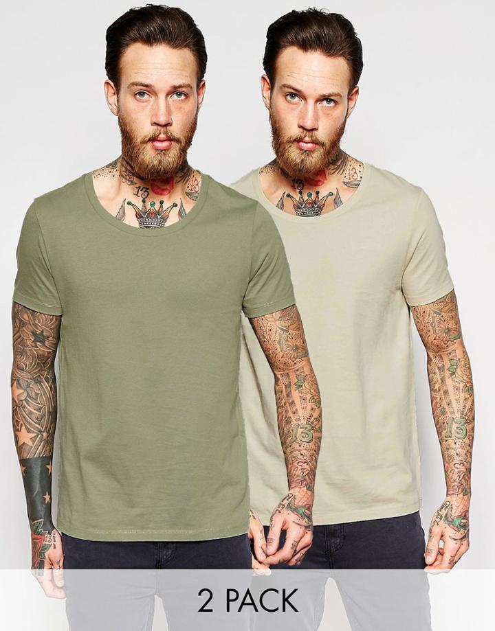 Asos T-shirt With Scoop Neck In Light Green And Cement Save 17%