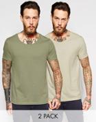Asos T-shirt With Scoop Neck In Light Green And Cement Save 17%