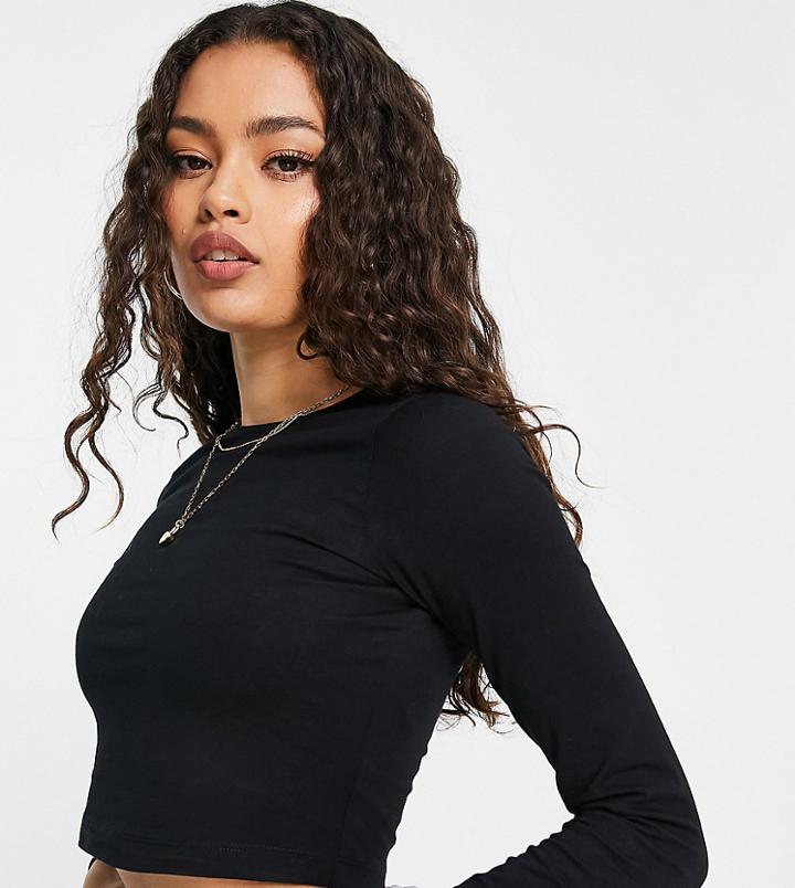 Asos Design Petite Fitted Crop T-shirt With Long Sleeve In Black