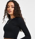 Asos Design Petite Fitted Crop T-shirt With Long Sleeve In Black