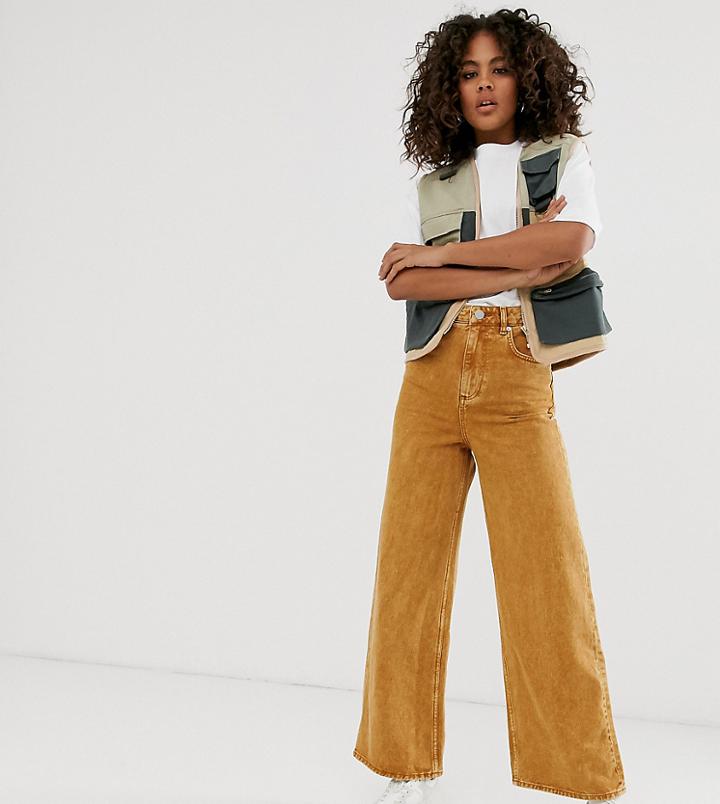 Asos Design Tall Premium Wide Leg Jeans In Mustard-yellow