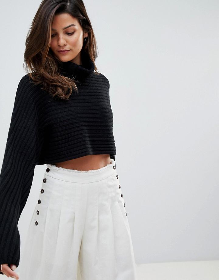 Micha Lounge High Neck Cropped Ribbed Sweater - Black