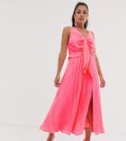 Asos Design Petite Knot Front Pleated Maxi Dress - Pink