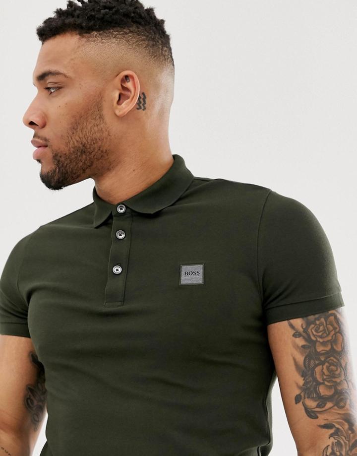 Boss Passenger Slim Fit Logo Polo In Khaki