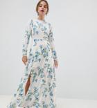 Miss Selfridge Petite Maxi Dress In Floral Print - White