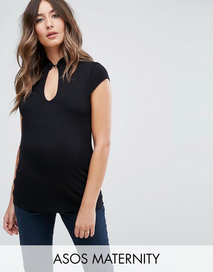 Asos Maternity Top With Cap Sleeve With Mandarin Collar - Black