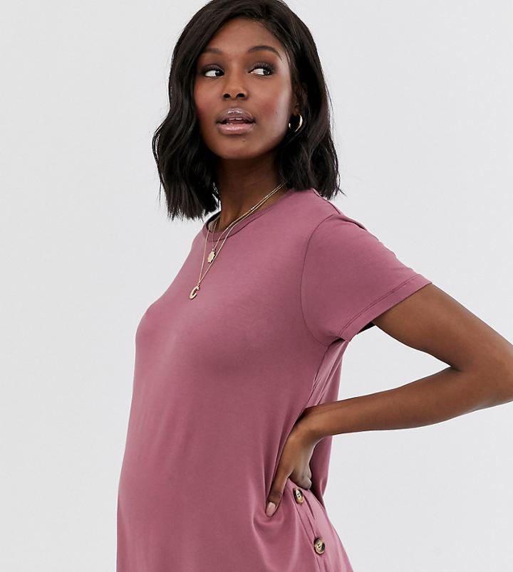Asos Design Maternity Nursing T-shirt With Button Side In Plum-brown