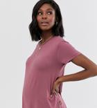 Asos Design Maternity Nursing T-shirt With Button Side In Plum-brown
