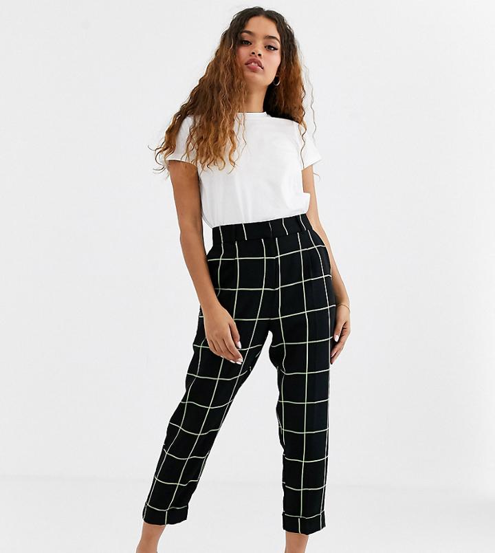 Asos Design Petite Neon Grid Check Dream Tapered Suit Pants