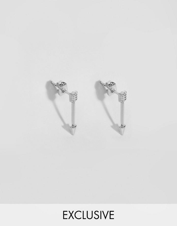 Reclaimed Vintage Inspired Stud Earrings Silver Arrow - Silver