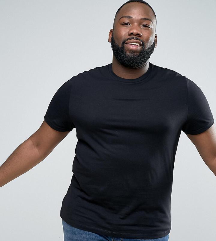 Asos Design Plus T-shirt With Crew Neck In Black - Black