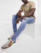Jack & Jones Intelligence Tom Spray-on Jeans With Rips In Blue