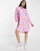 Monki Recycled Polyester Shirt Dress In Sketch Print-purple