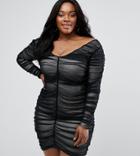 Asos Curve Mesh Ruched Off The Shoulder Mini Bodycon Dress - Black