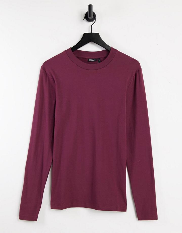 Asos Design Long Sleeve Muscle Fit T-shirt In Burgundy-red