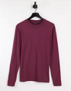 Asos Design Long Sleeve Muscle Fit T-shirt In Burgundy-red