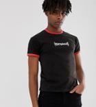 Heart & Dagger Ringer T-shirt With Logo In Black - Black