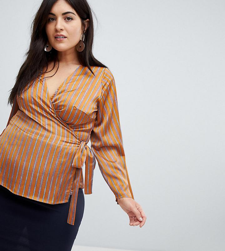 Fashion Union Plus Satin Wrap Blouse - Orange