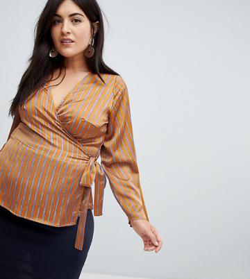 Fashion Union Plus Satin Wrap Blouse - Orange
