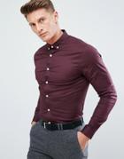 Asos Skinny Shirt In Burgundy With Button Down Collar - Red