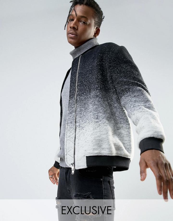 Mennace Wool Bomber Jacket In Faded Black - Black