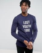 Pull & Bear Sweatshirt With Lost Youth Slogan In Navy - Navy