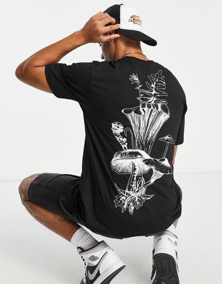 Only & Sons Oversized T-shirt With Mushroom Back Print In Black