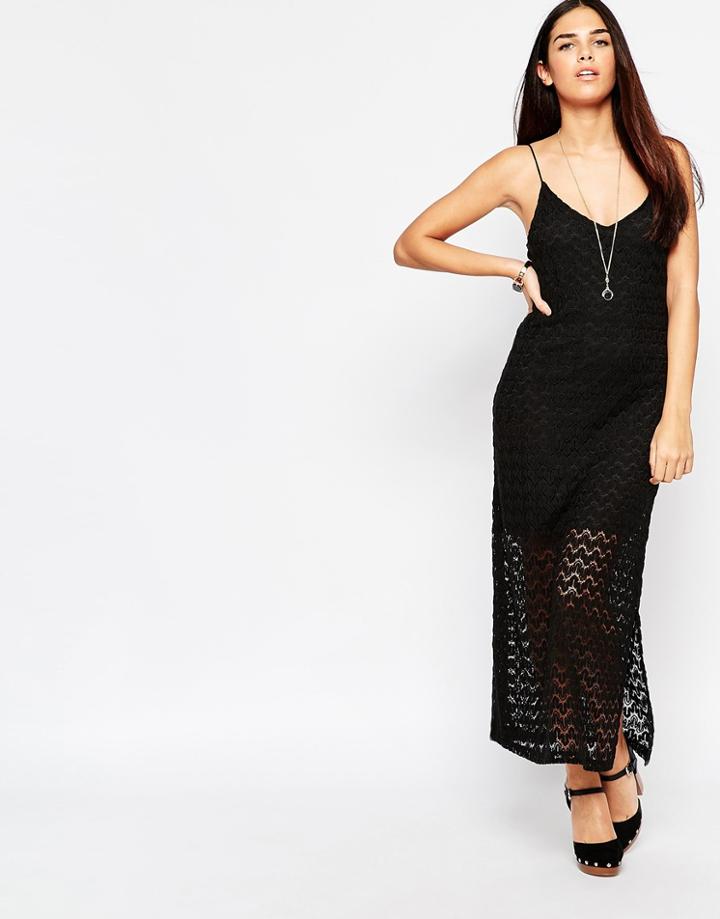 Motel Ebony Maxi Dress In Crochet Lace - Black