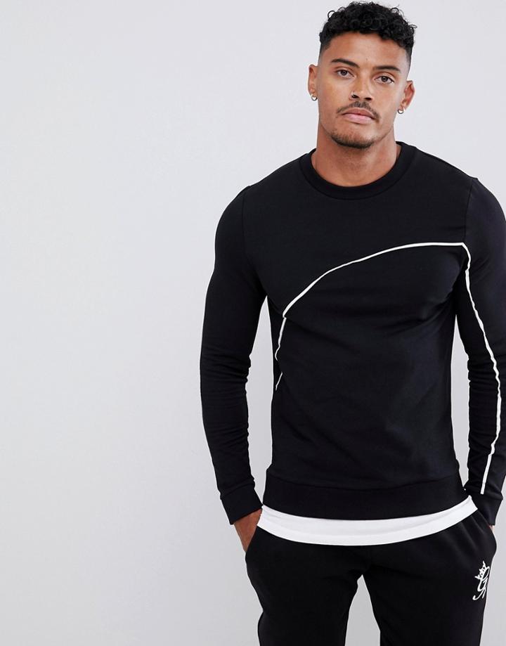 Asos Design Muscle Sweatshirt With Hem Extender And Piping In Black - Black
