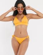 New Look Textured Tie Side Bikini Bottoms In Yellow-orange
